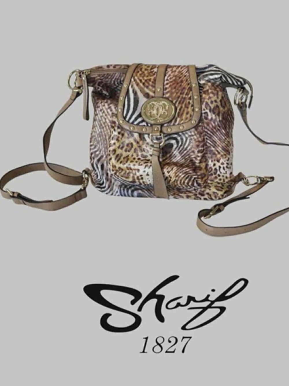 Sharif 1827 Animal Print Convertible Shoulder Bag Backpack Leather Bag